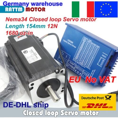 UKR free ship Nema34 12N.m L-154mm Closed Loop Servo motor 6A Stepper Motor & HSS86 Hybrid Step-servo Driver CNC Controller 8A