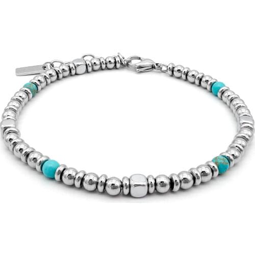 Runda Fashion Men And Women Beaded Bracelet Green Stone Natural Stone With 316L Stainless Steel Handmade Couple Holiday Gift