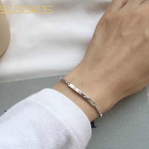 Subeads 925 Sterling Silver Geometric Arc Box Chain Bracelet For Women Girls Simple Adjustable Bracelet Fine Jewelry Gifts