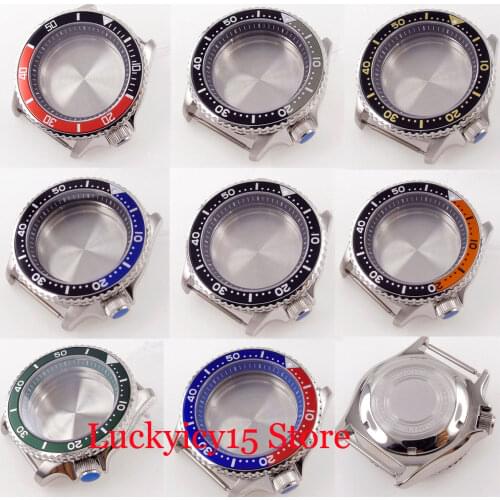 Fit NH35A NH36A Flat Sapphire Crystal Stainless Steel 45mm Watch Case Chapter Ring Rotating Bezel Ring