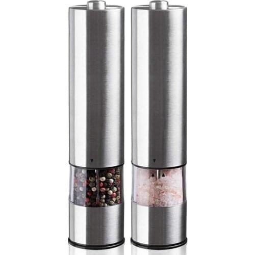 Electric Salt and Pepper Grinder Set (Batteries not included) - Automatic Adjustable Shakers - Stainless Steel Powered