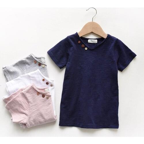 Children T shirts for Girls Boys Bamboo Cotton Short Sleeve T shirt Solid Color Casual V-neck Kids Tops for Summer 2018 BC088