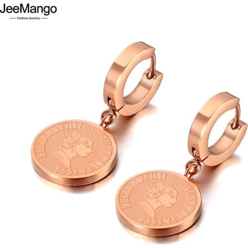 JeeMango Vintage Style Titanium Steel Queen Avatar Hoop Earrings Trendy Rhinestone Party Earrings Jewelry For Women JE20156