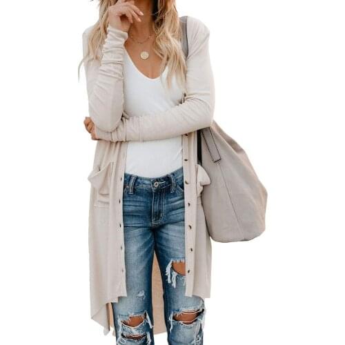 Casual Long Sleeve Solid Knitted Cardigan Women Spring Autumn Korean Fashion Button Black Pocket Sweater Coats Cardigan Femme