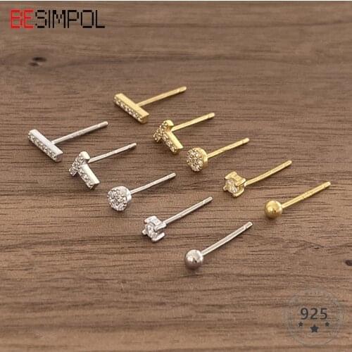 Besimpol One Set s925 Silver Zircon Stud Earrings Geometric Minimalist Small Gold Earrings Sets For Women Luxury Fine Jewelry