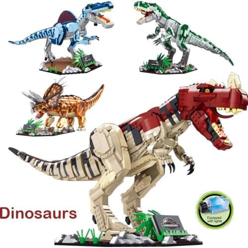 Jurassic Park Dinosaurs Tyrannosaurus Spinosaurus Model Building Blocks MOC Creator Triceratops Bricks Toys For Children Gifts