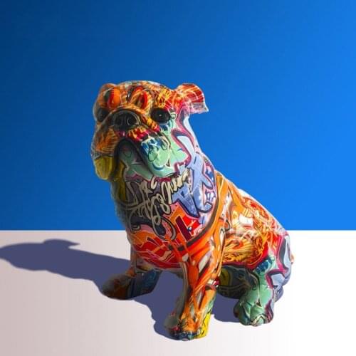 Creative Resin Colorful Bulldog Statue Ornaments Home Room Bookcase Table Dog Sculpture Crafts Office Desk Figurines Decoration