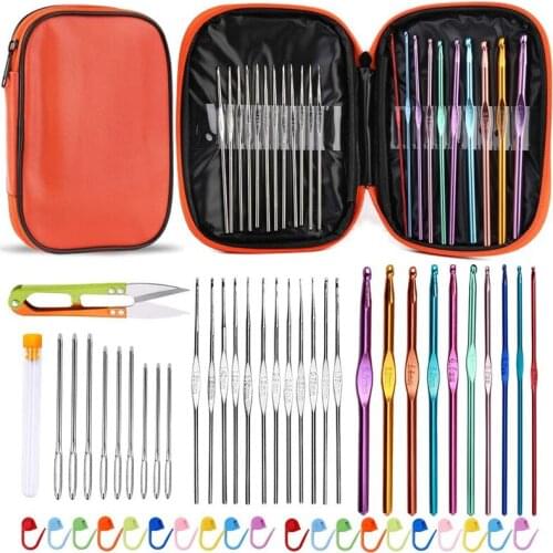 LMDZ 54 Pcs Crochet Needles Set Crochet Hooks Kit Ergonomic Knitting Needles Weave Sewing Tools DIY with Storage Case