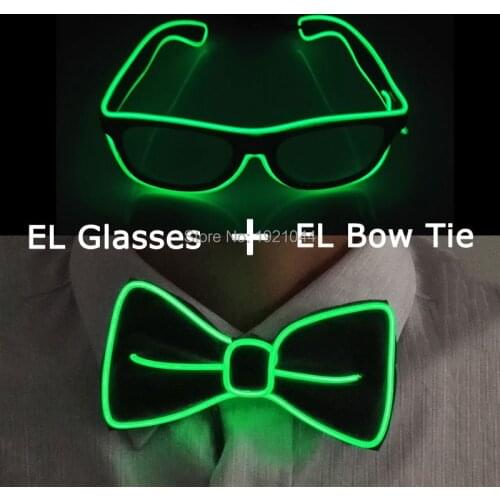 Fashion Cool Party Decorative LED Luminous Glasses + Flashng EL Wire Bow Tie Lighting Festival Gift Bright Light Party Costume