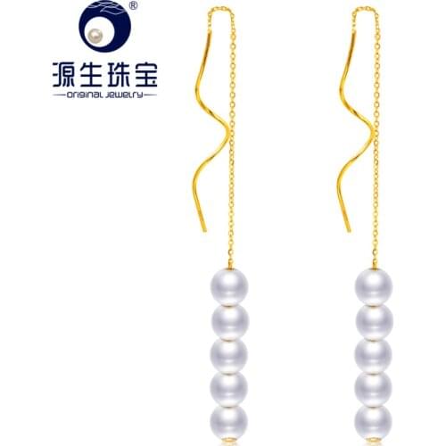 YS Real 18K Yellow Gold Fashion Hot Earring Natural Cultured Freshwater Pearl Drop Earring Fine Jewelry