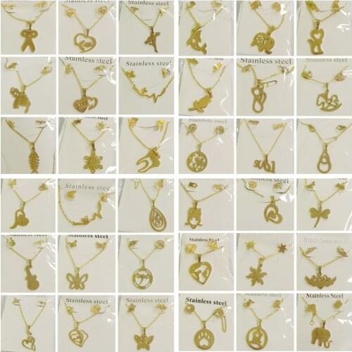 10Sets/Pack Moon Star Geometric Shape Stainless Steel Jewelry Sets for Women Men Vintage Punk Rock Small Earrings Necklaces Set