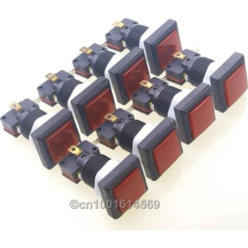 New 8pcs 30mm 5V Arcade LED Push Buttons Square LED illuminate Push Button For Arcade Bundle Classic Video Games - Red Color
