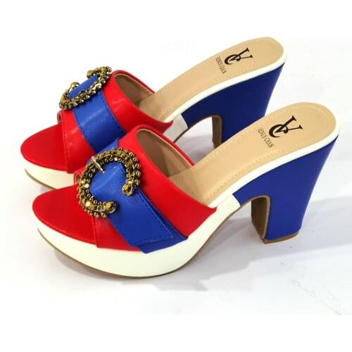 Offics Lady Nigerian Design Shoes in Blue Color 2021 Elegant Style African Ladies Shoes with Appliques for Wedding