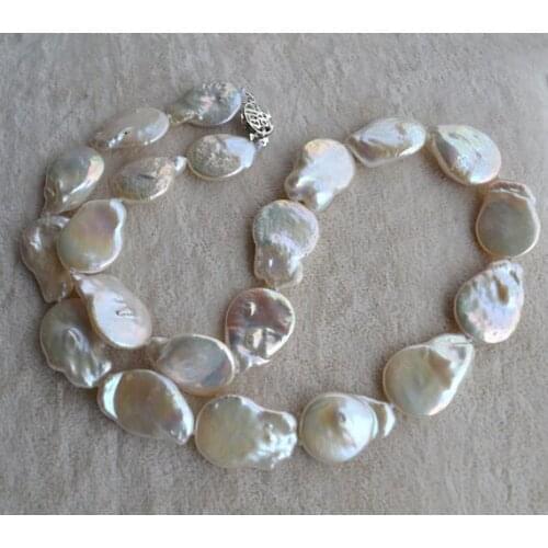 Perfect Pearl Necklace ,Charming White Color 100% Real Freshwater Pearl Necklace, Coin Pearl Jewelry,18inches 15x20mm