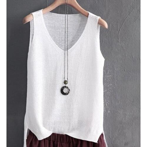Casual Women Solid Color V Neck Sleeveless Knitted Vest Loose Blouse Tank Top