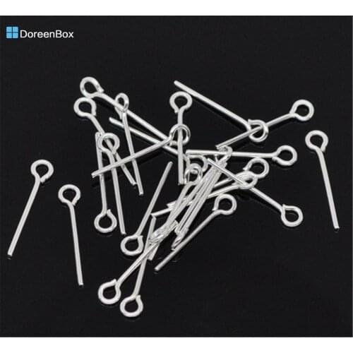 900 PCs Doreen Box Eye Pins Alloy Silver Color Pin Findings For DIY Jewelry Making Accessories 16x0.7mm(21 gauge) , Hole: 2mm