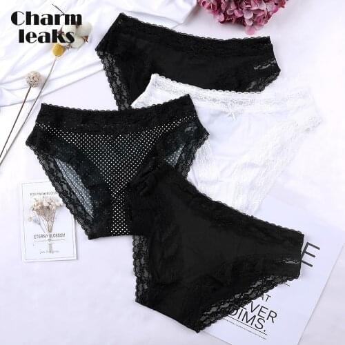 Charmleaks Womens Tanga Thong Hipster Panties Underwear Polka Dot Soft Stretch Cueca Calcinha Lace Edge Cotton Crotch Breathable
