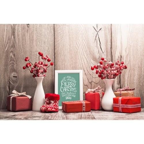 VinylBDS Christmas Photography Backdrops Wood Floor Red Box Wooden Photographic Background For Children Photo