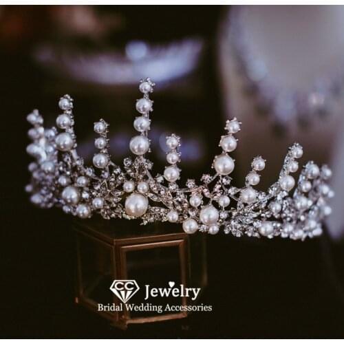 CC Women Crown Wedding Accessories Bridal Hairbands Engagement Hair Ornaments Pearl Hairwear Romantic Tiaras and Crowns CZ HS58