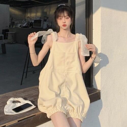 Women Jumpsuit Summer 2021 New Chic Front And Back Wear Casual Overalls Female Sweet Lantern Shorts Summer Korean Japan Fashion