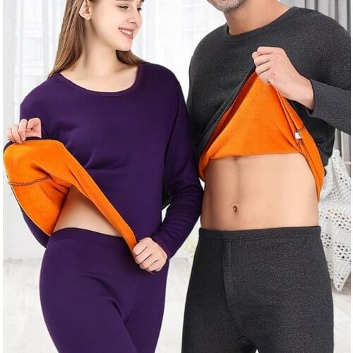 Womans Winter Thick Warm Underwear Set Lady Solid Thermal Clothing Classic Joker Tops and Pants Suit warm Lingerie for men Sets