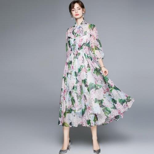ZUOMAN Women Spring Summer Elegant Floral Chiffon Dress Festa High Quality Wedding Party Robe Femme Vintage Designer Vestidos