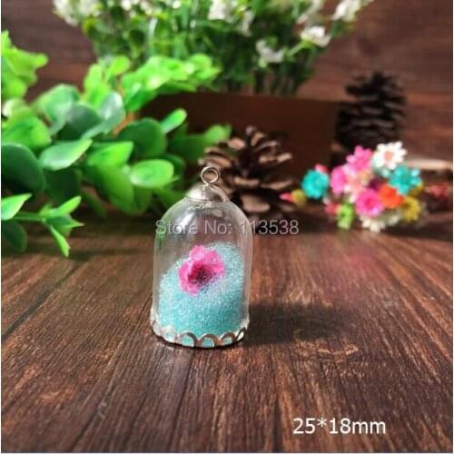 300sets/lot silver/bronze color 25*18mm glass dome globe & 18mm base & 6mm cap set glass globes, glass vial pendant glass cover