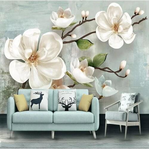 3D Wallpaper Stereo Relief Magnolia Flower Murals Modern Simple Living Room Bedroom Home Decor Wall Painting 3 D Papel De Parede