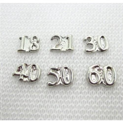 60pcs/lot Mix 18 21 30 40 50 60 number floating charms living glass memorty floating lockets pendants diy jewelry