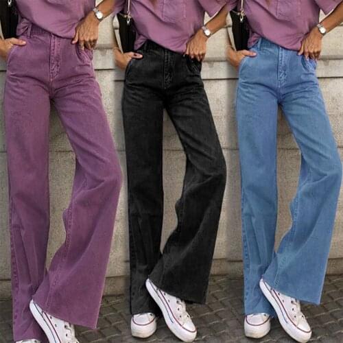 Womens Pants Straight Leg Jeans Women High Waist Loose Summer Pants Casual Deep Fashion Trousers Purple Denim Pants