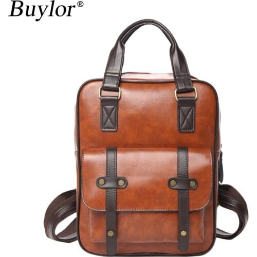 Buylor Women Backpack Retro PU Leather Student School Bag Waterproof Anti-Theft Large Capacity Laptop Travel Backpack