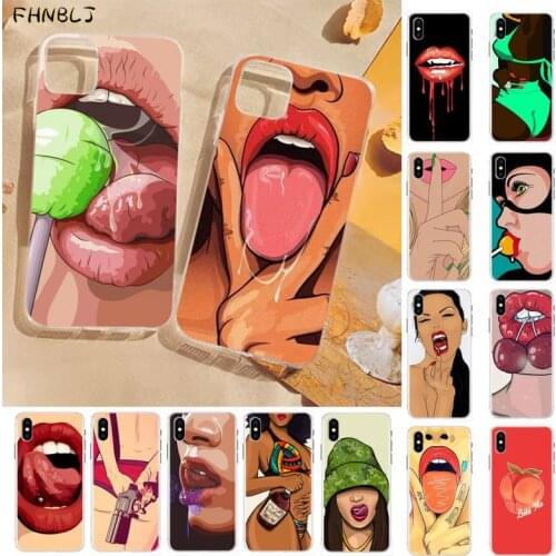 FHNBLJ sexy lady Red lips hot girl Soft Silicone Black Phone Case for iPhone 8 7 6 6S Plus X 5S SE 2020 XR 11 pro XS MAX