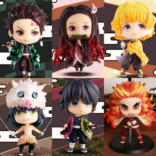 8cm Demon Slayer Anime Figure GK Agatsuma Zenitsu Action Figure Kimetsu No Yaiba Cute GK Hashibira Inosuke Figurine Model Toys