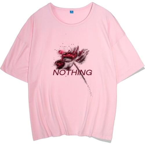 Nothing Letter Rose Print Female T Shirt Harajuku T-Shirts Women Summer Short Sleeve Oversized Clothing Tee Sweet Top Streetwear
