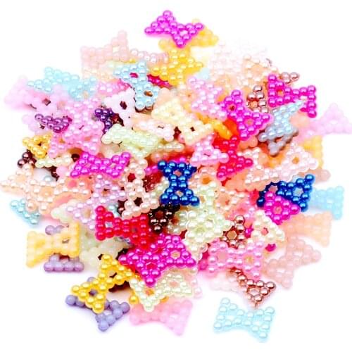 Multicolor 80pcs/lot Hollow Small bow tie Imitation Half Round Pearls Flatback Beads DIY Nail Art Scrapbook Decoration Jewelry