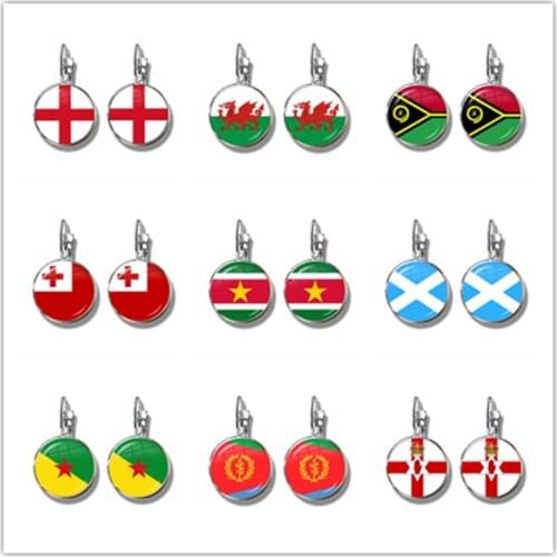 Ireland,Wales,Vanuatu,Tonga,Suriname,Scotland,French Guiana,Eritrea,Northern Ireland National Flag French Hook Glass Earrings