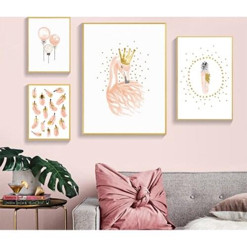 Picture For Girl Room Decor Unframed Swan Nordic Nursery Canvas Painting Baby Pink Balloon s And Prints Wall