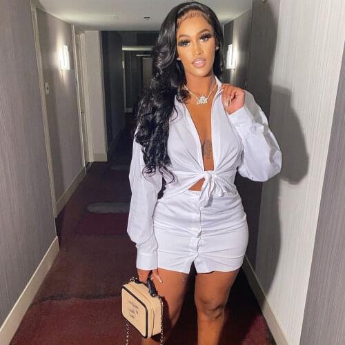 Sexy Two Piece Skirt Set for Women Matching Sets Lace Up Shirt Top and Mini Skirt Party Club Birthday 2 Piece Outfits Wholesale