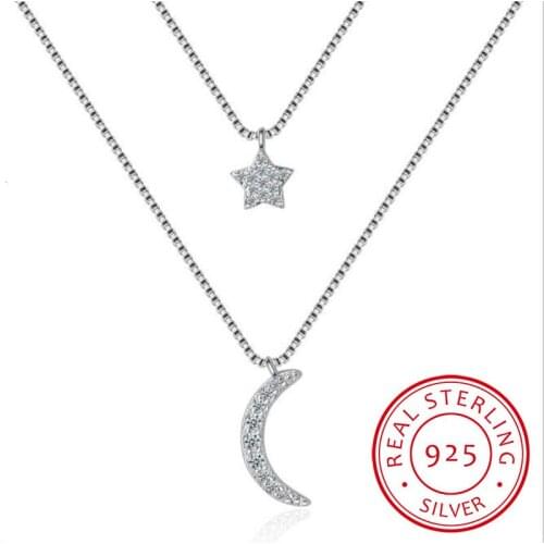 Korea 925 Sterling Silver Moon Star Necklaces&pendants Silver Chain Choker Necklaces Jewelry Collar Colar Free Shipping