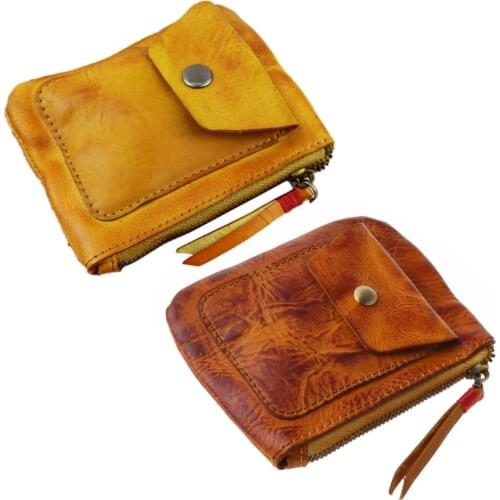 Y166 Genuine Leather Coin Purse Vintage Mini Zipper Wallets Case Storage Bag Card Holder Pocket for Men Women