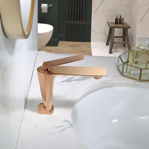 Basin Mixer Faucet Bathroom Sink Tap Rose Gold Brass Hot and Cold Deck Mounted Lavatory Basin Tap Unique design Water Crane Taps