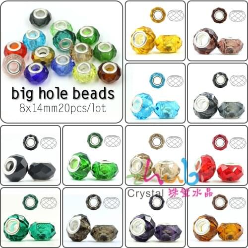 20pcs/lot Spacer Loose Round 8*14MM Unique Charm Crystal Large Hole Glass Beads For Jewelry Making Bracelet DIY