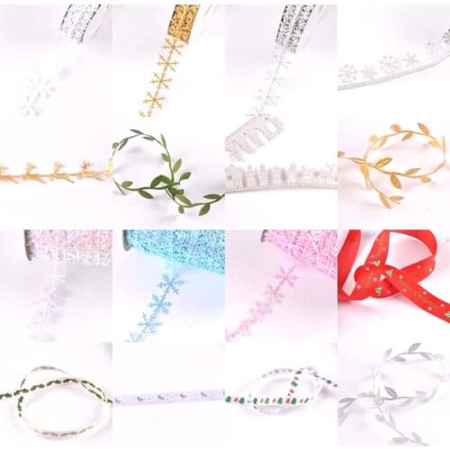 3yard/lot Christmas snow and leaves Silk Satin Ribbons arts crafts sewing ribbon handmade crafts materials gift wrap c2326