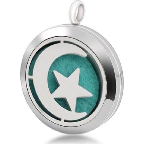 Magnetic Stainless Steel Aromatherapy Necklace Jewelry Star Moon Perfume Locket Pendant Essential Oil Diffuser Locket