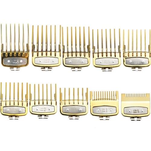 Oil Head Clippers Colorful Limit Comb Hairdressing Tool for Wahl Caliper Electric Hair Clippers Limit Comb 10Pcs,Golden