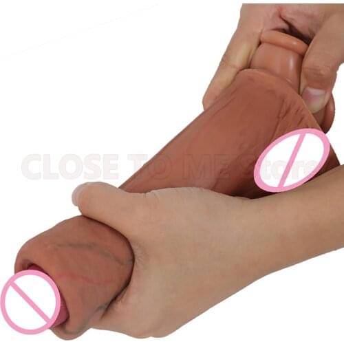 Medical Silicone Realistic Dildos Sliding Foreskin G Spot Stimulate Artificial Realistic Penis Testis Huge Big Dick Suction Cup