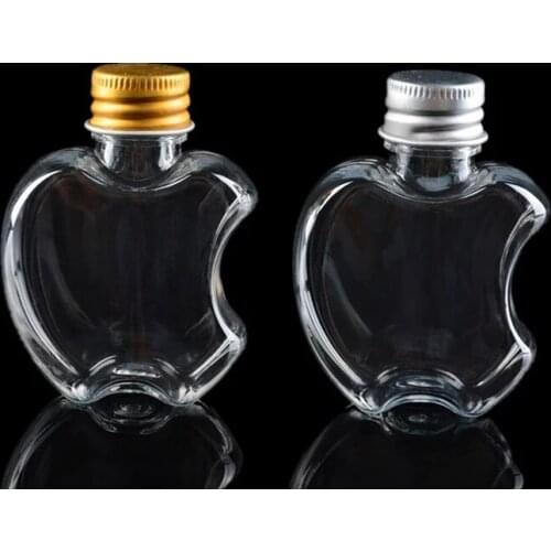 150 x 45ml Apple Shape PET Favor Bottles with Gold & Silver Lid Multifunction Soft Drink Package Jar Container