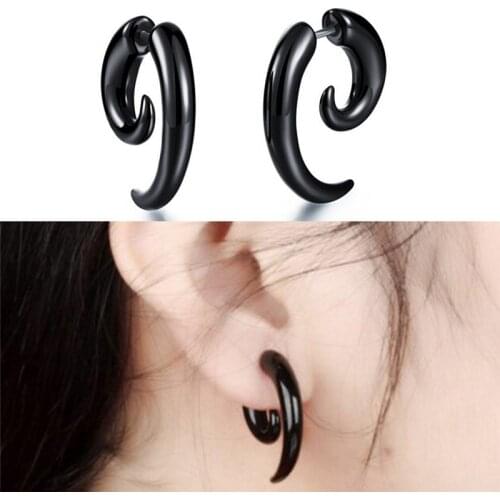 Fashion Black Horns Stud Earrings Women Punk Hip Hop Single Ear stud Earring Jewelry Anti-Allergies 1 pair