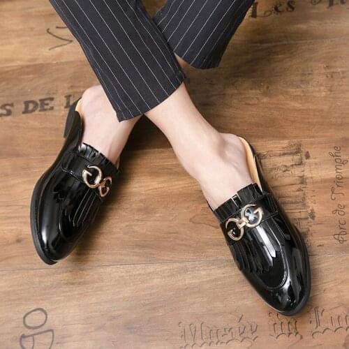 Lethermale black hippie fashion man indoor summer flop flip skin leather size casual shoes slipers slipper stylish Moccasins