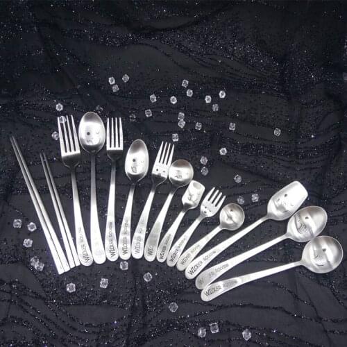 Children Smiling Cutlery Set Spoon Fork Chopsticks Stainless Steel Cartoon Family Child Tableware Delicate Gift Kids Dinner Tool